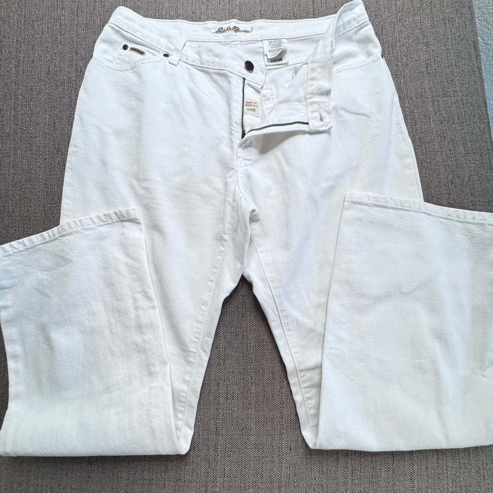 Eddie Bauer Easy Fit Boot Cut White Denim Jeans Womens 14 Petite Stretch
